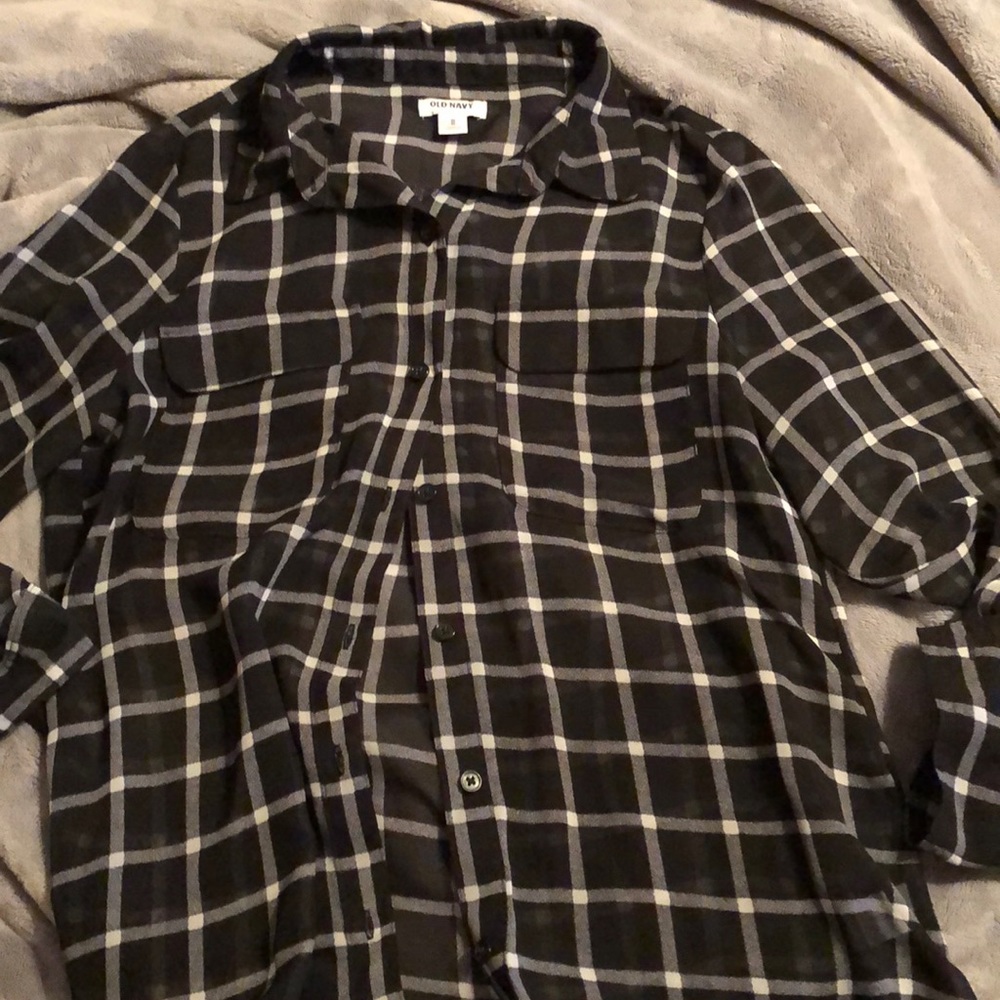 Old Navy Sheer Plaid Button Up Size M